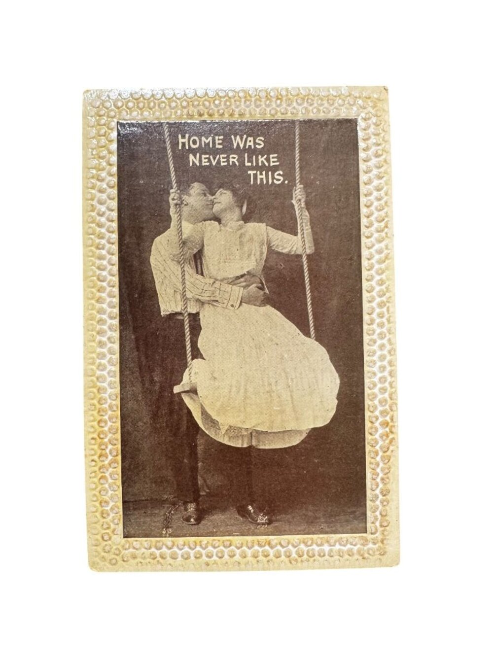 Vintage Postcard "Home Was Never Like This" Romantic Swing Kissing Scene 1900's
